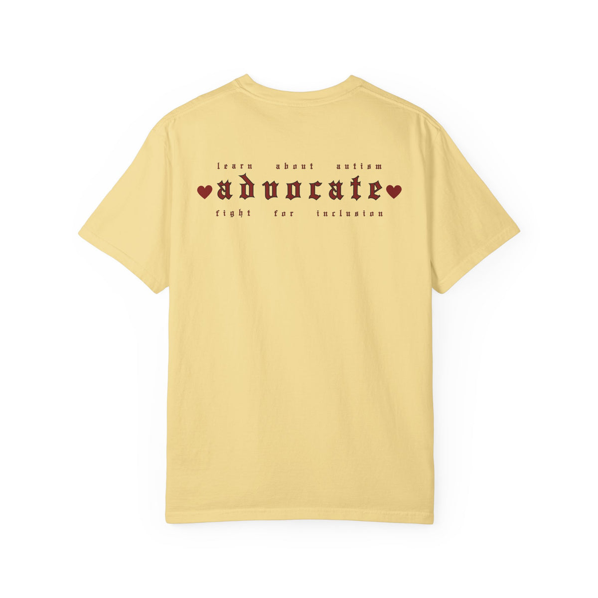 Advocate T-Shirt — Retro Gothic Typography Tee with Heart Accents